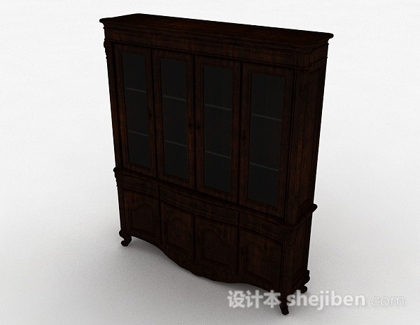 免费欧式古典木质书柜3d模型下载