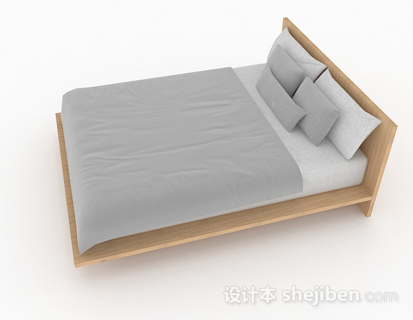 设计本北欧灰色双人床3d模型下载