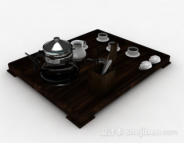 中式茶具3d模型下载