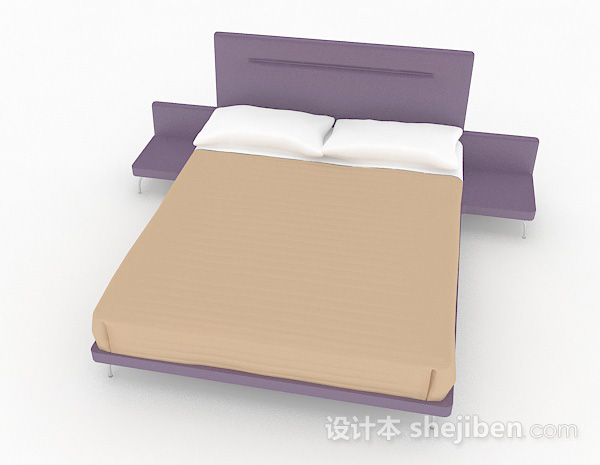 现代风格紫色简约双人床3d模型下载