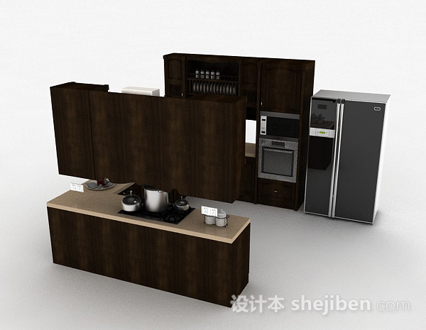 欧式风格欧式风格U型木质整体橱柜3d模型下载