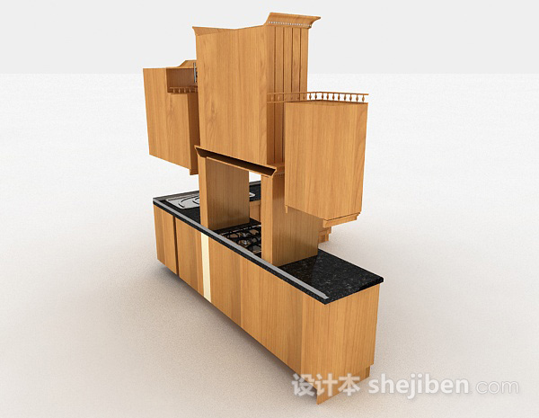 设计本欧式古典木质整体橱柜3d模型下载