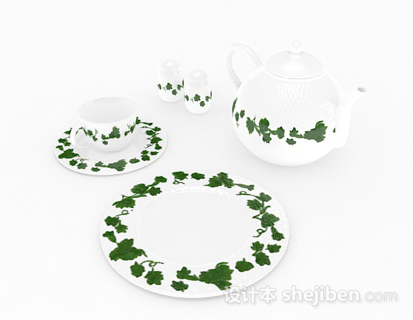 田园风格陶瓷茶具3d模型下载