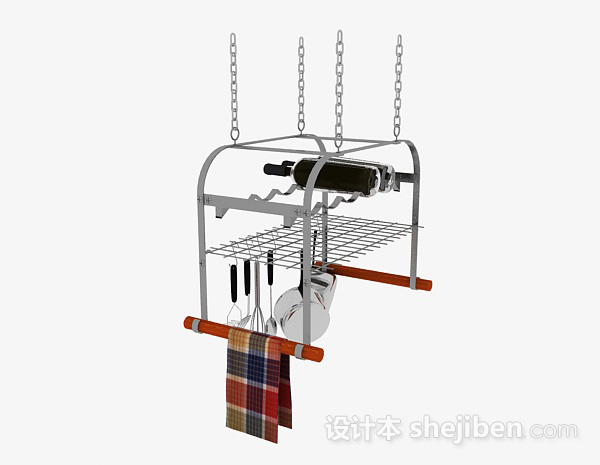 设计本简约不锈钢厨具悬挂架3d模型下载