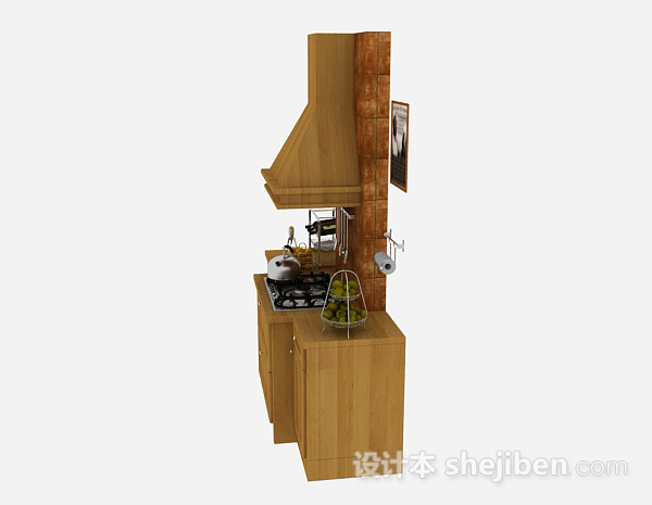 设计本木质上下式整体橱柜3d模型下载
