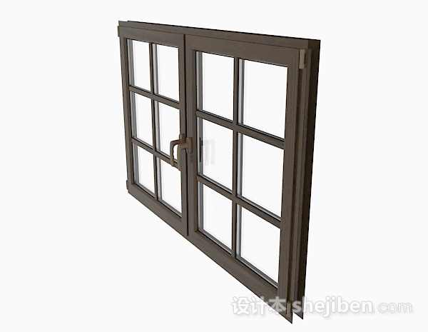 设计本现代风格棕色木质双门平开窗3d模型下载