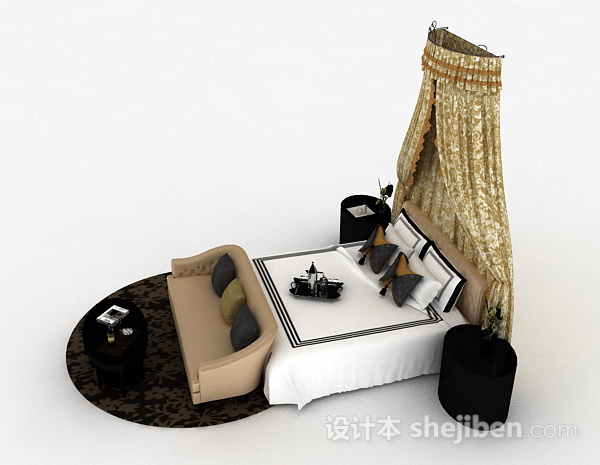 设计本家居双人床3d模型下载