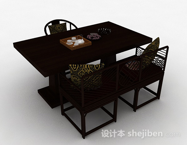 中式家居餐桌椅组合3d模型下载