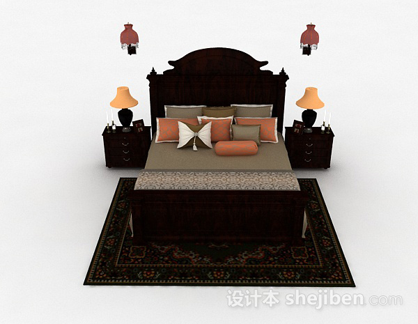 美式风格美式古典双人床3d模型下载