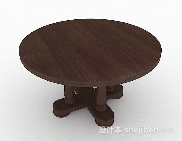 棕色圆形木质家居餐桌3d模型下载