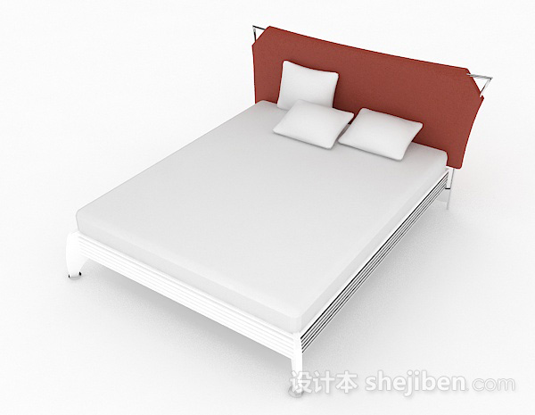 免费简约白色双人床3d模型下载