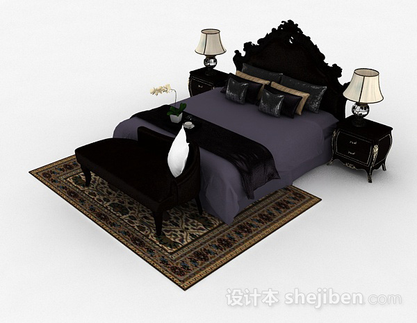 欧式风格欧式古典双人床3d模型下载