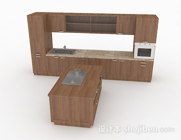 设计本原木风格木质整体橱柜3d模型下载