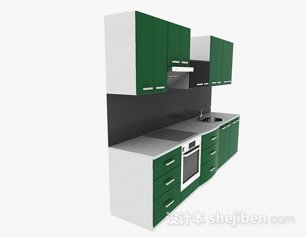 设计本最新现代风格绿色一字型上下层橱柜3d模型下载
