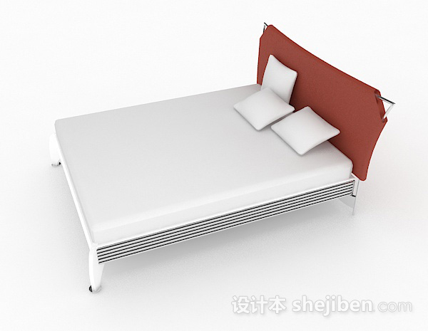 设计本简约白色双人床3d模型下载