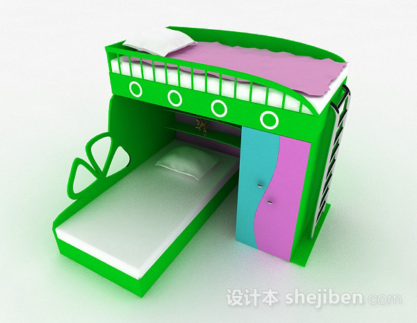 现代风格绿色儿童床上下床3d模型下载