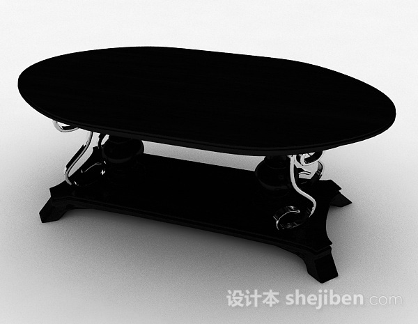 现代风格椭圆形棕色木质餐桌3d模型下载