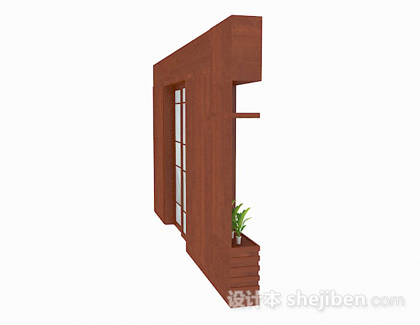 设计本棕色木质家居墙柜3d模型下载