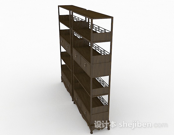 设计本中式木质棕色展示柜3d模型下载