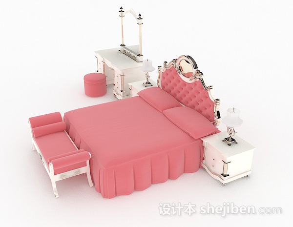 设计本欧式粉色双人床3d模型下载