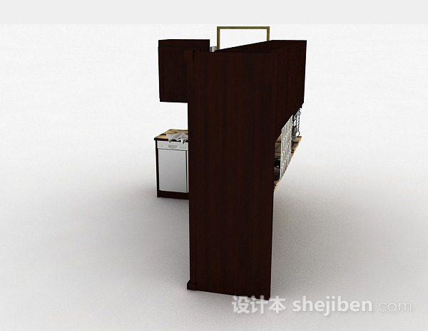 设计本深棕色L型木质整体橱柜3d模型下载