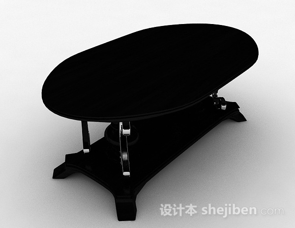 椭圆形棕色木质餐桌3d模型下载