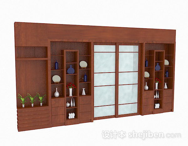 现代风格棕色木质家居墙柜3d模型下载