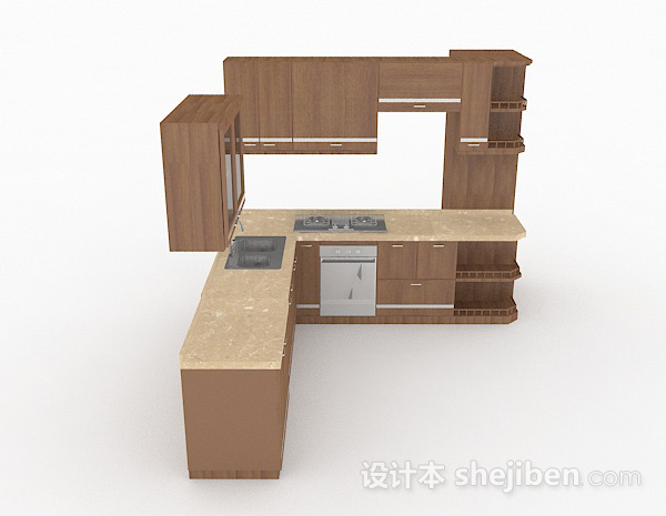 设计本棕色木质家居整体橱柜3d模型下载