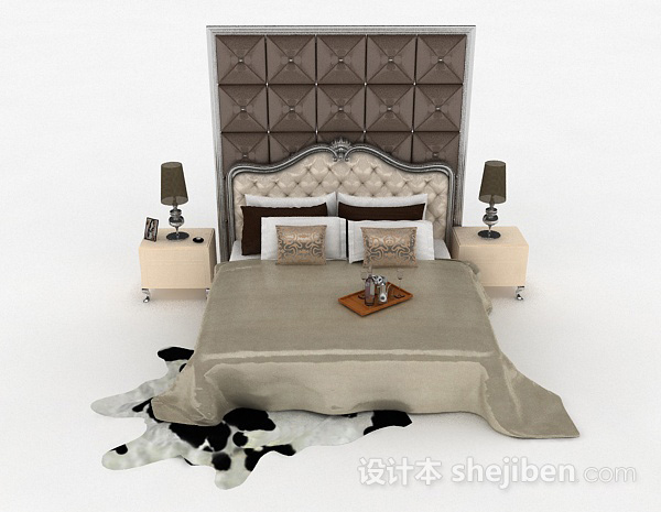 现代风格棕色双人床3d模型下载