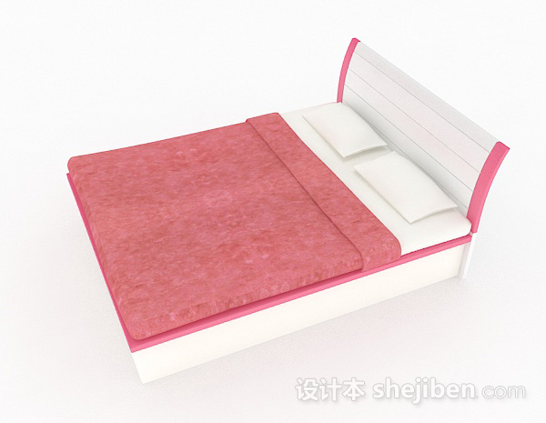 设计本粉色家居双人床3d模型下载