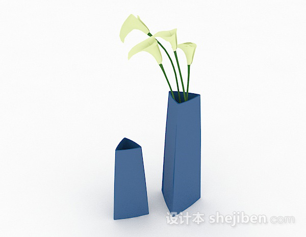 简约蓝色组合花瓶摆件3d模型下载