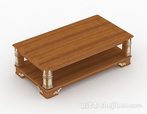 棕色木质长方形茶几3d模型下载