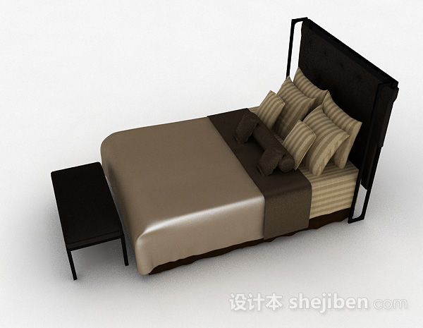 免费棕色家居单人床3d模型下载