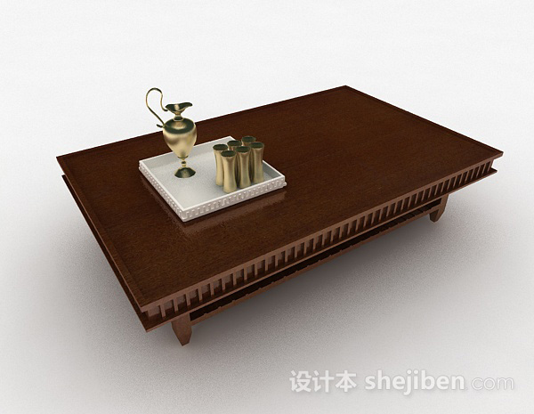 棕色木质长方形茶几3d模型下载