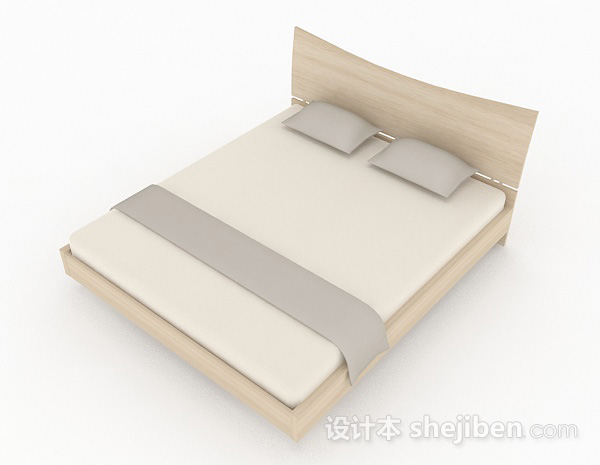 免费浅棕色双人床3d模型下载