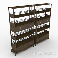 中式木质棕色展示柜3d模型下载