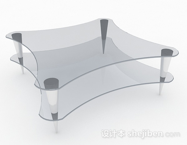 设计本简约双层玻璃茶几3d模型下载