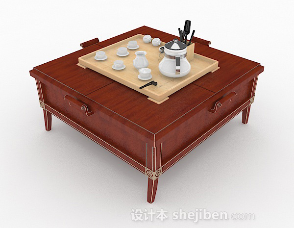 中式风格新中式木质棕色茶几3d模型下载