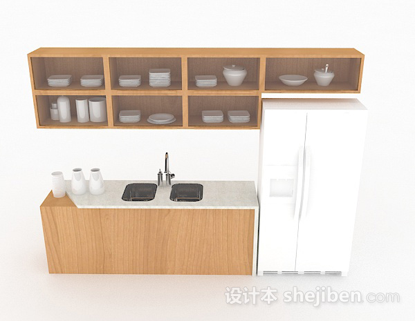 现代风格简约白色上下式厨房橱柜3d模型下载