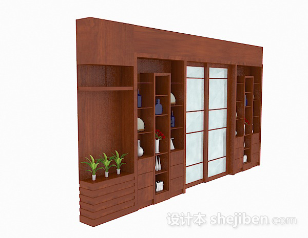 免费棕色木质家居墙柜3d模型下载