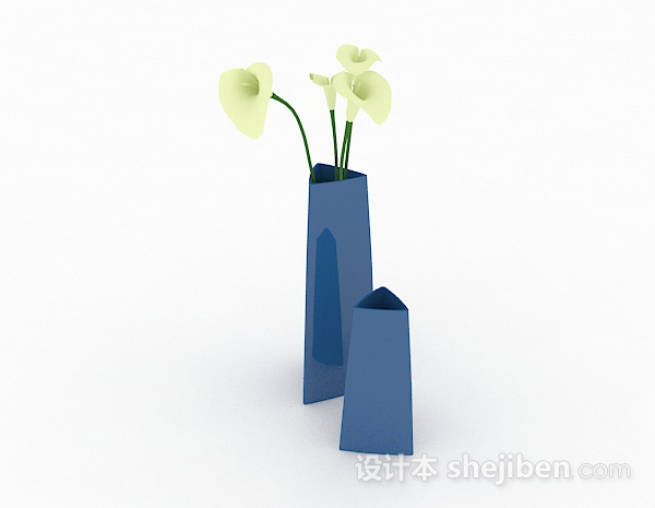 现代风格简约蓝色组合花瓶摆件3d模型下载