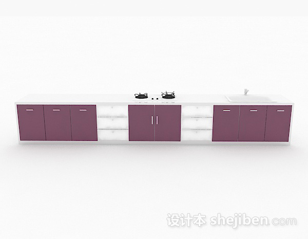 现代风格深紫色一字型整体家居橱柜3d模型下载