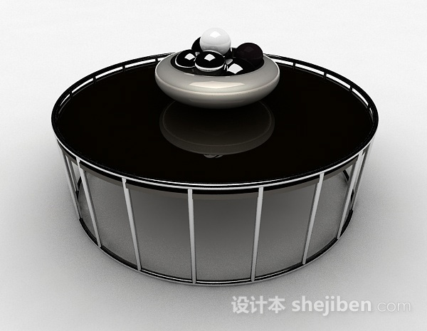 现代风格黑色圆形茶几3d模型下载