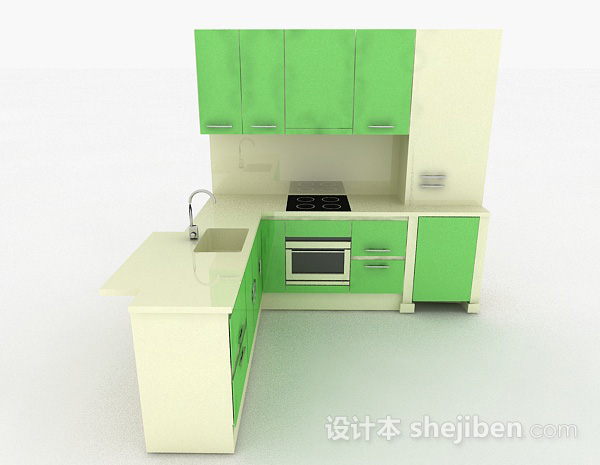 设计本现代时尚嫩绿色整体橱柜3d模型下载