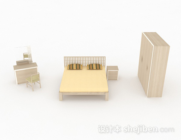现代风格黄色家居双人床3d模型下载