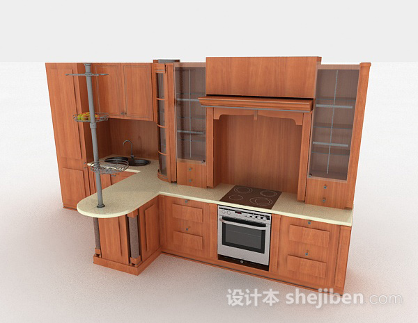 现代风格上下式一体木质整体橱柜3d模型下载