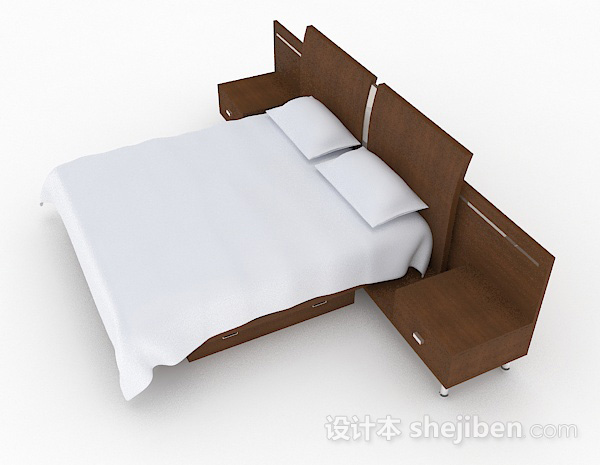 设计本木质简约双人床3d模型下载