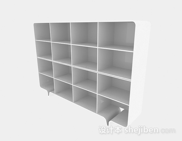 白色木质简约展示柜3d模型下载