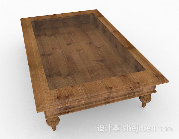 设计本木质棕色长方形茶几3d模型下载
