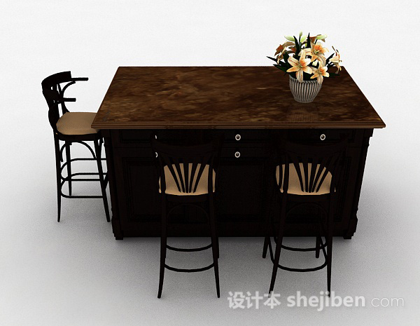现代风格现代餐桌组合3d模型下载
